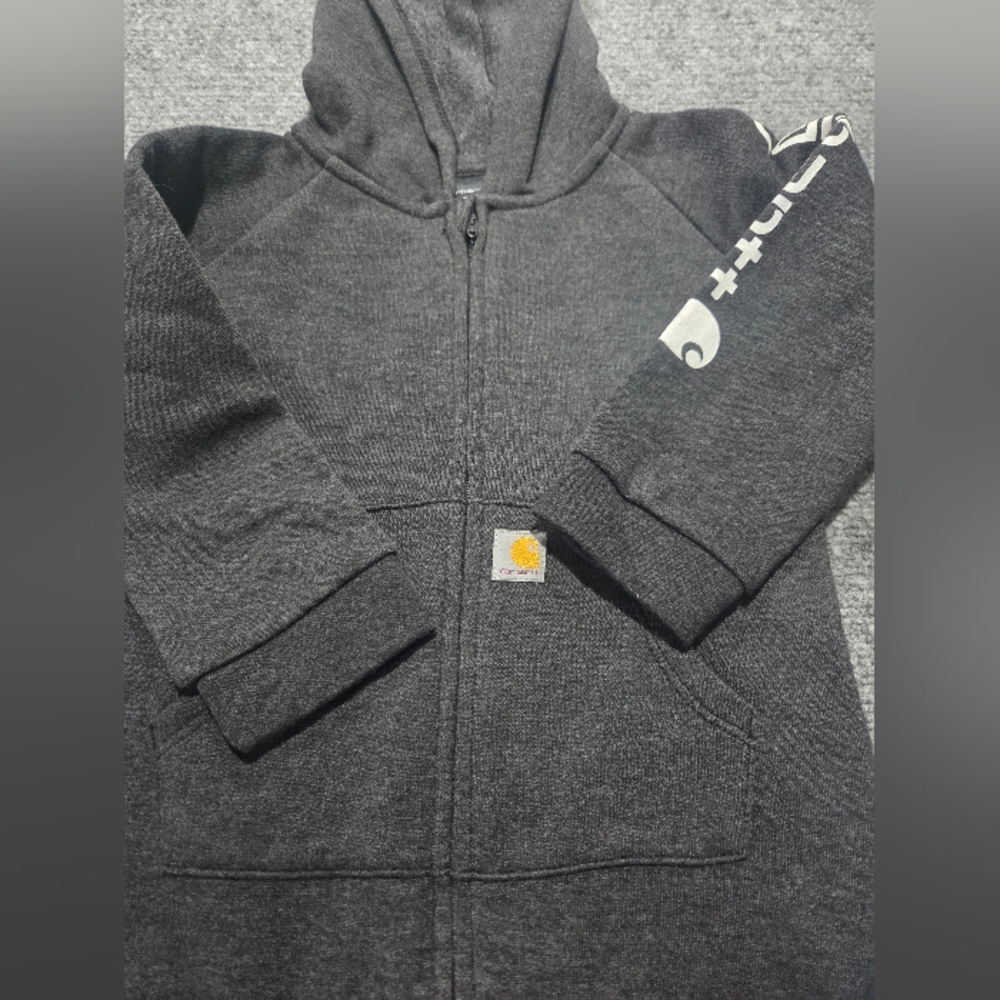 Carhartt Baby 24M Hooded Zip Up Romper Gray Logo Sleeve One Piece - Picture 7 of 11